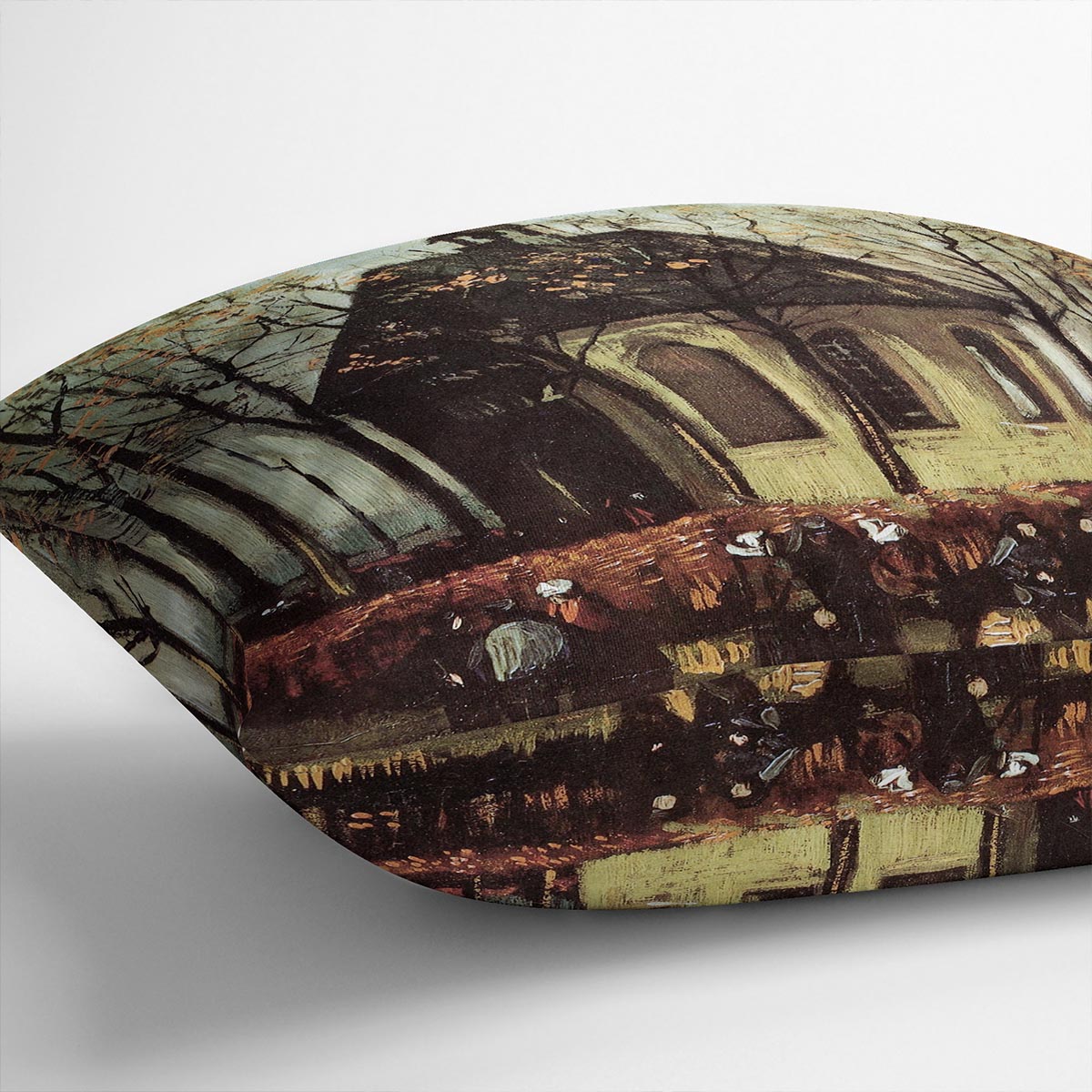Congregation Leaving the Reformed Church in Nuenen by Van Gogh Cushion