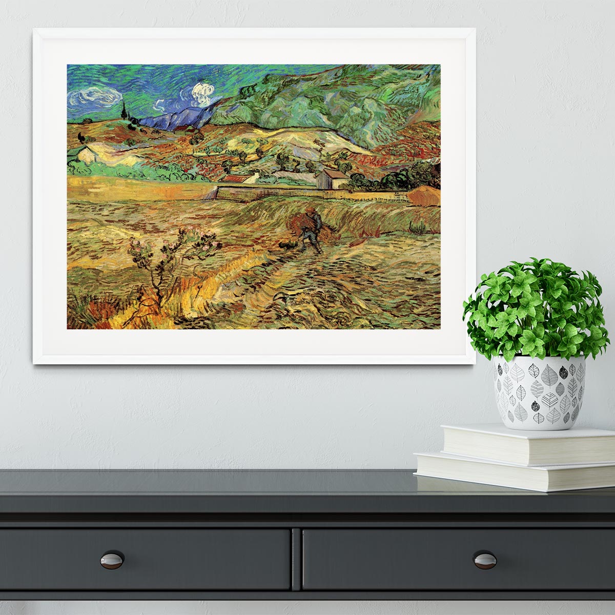 Enclosed Wheat Field with Peasant by Van Gogh Framed Print