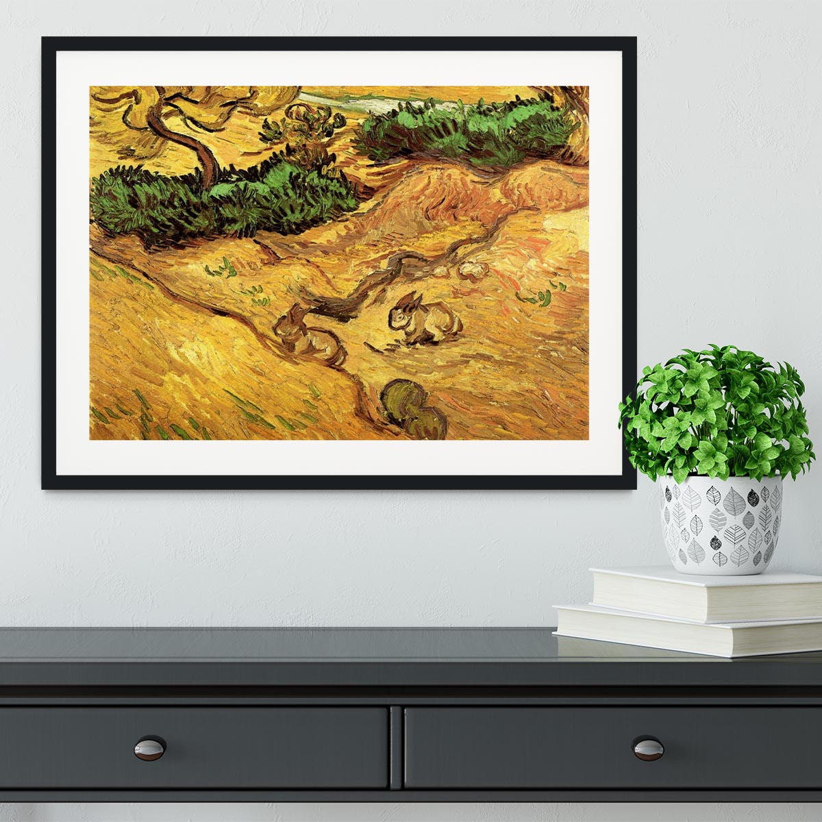 Field with Two Rabbits by Van Gogh Framed Print