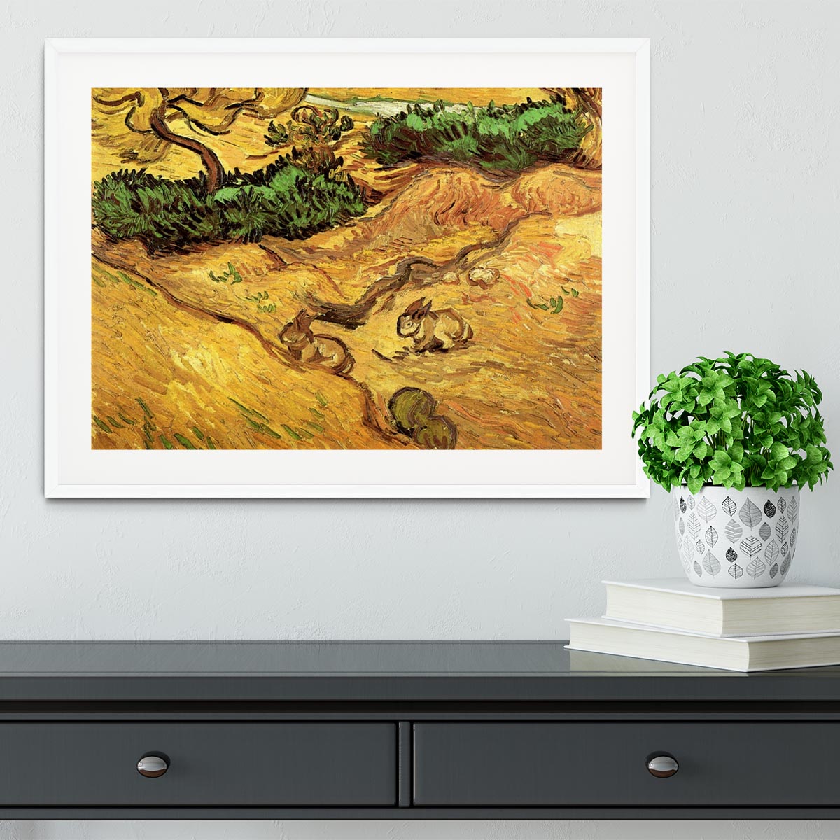 Field with Two Rabbits by Van Gogh Framed Print