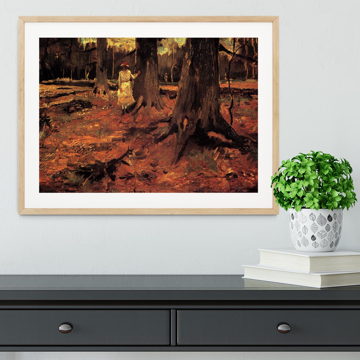 Girl in White in the Woods by Van Gogh Framed Print