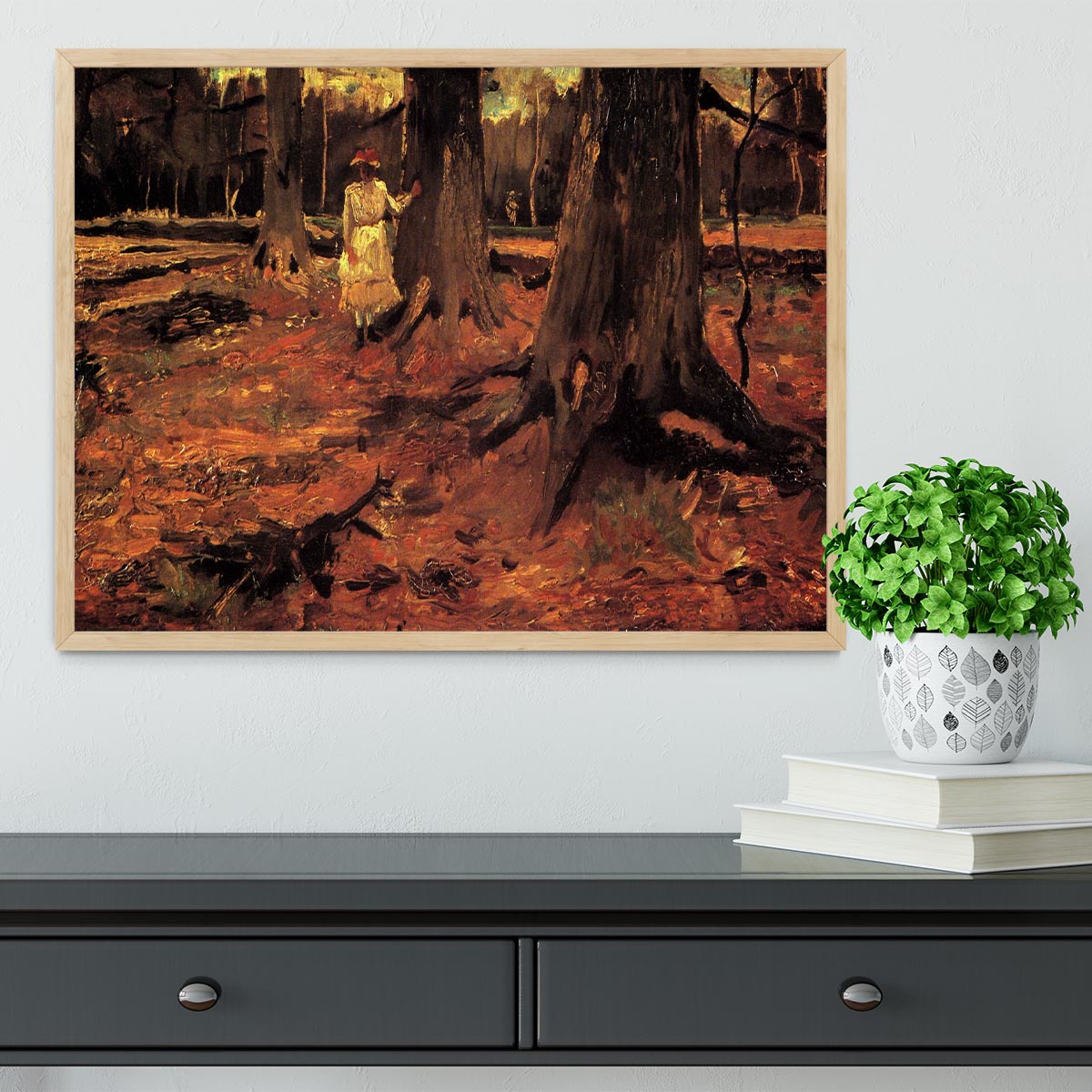Girl in White in the Woods by Van Gogh Framed Print