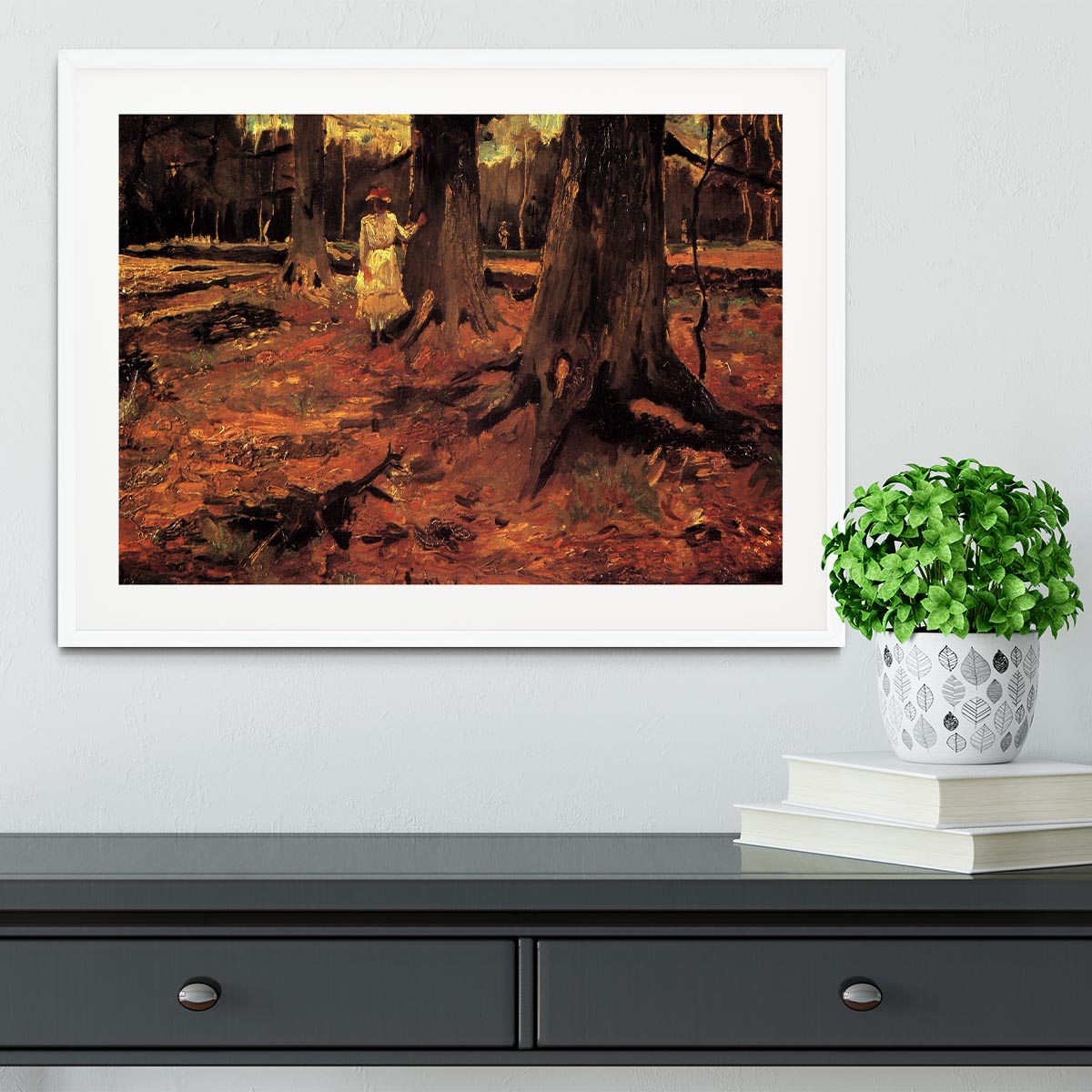 Girl in White in the Woods by Van Gogh Framed Print