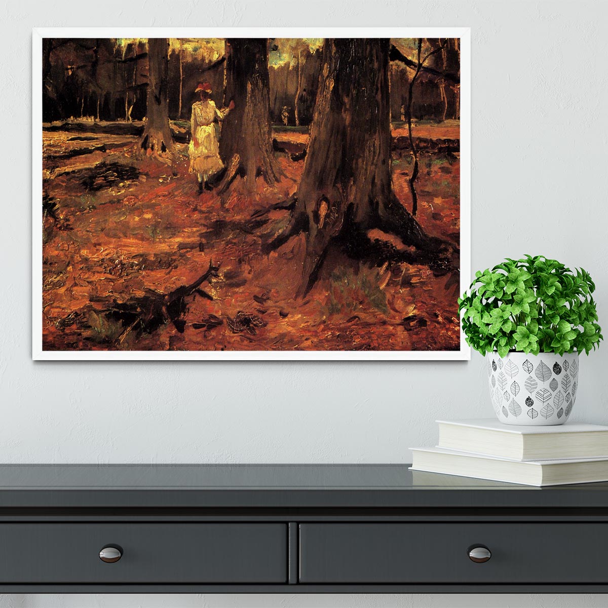Girl in White in the Woods by Van Gogh Framed Print