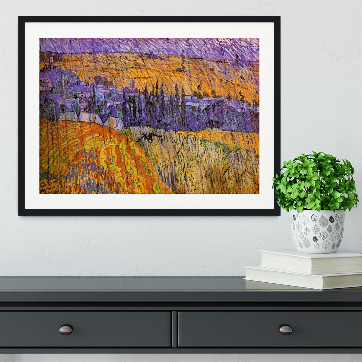 Landscape at Auvers in the Rain by Van Gogh Framed Print