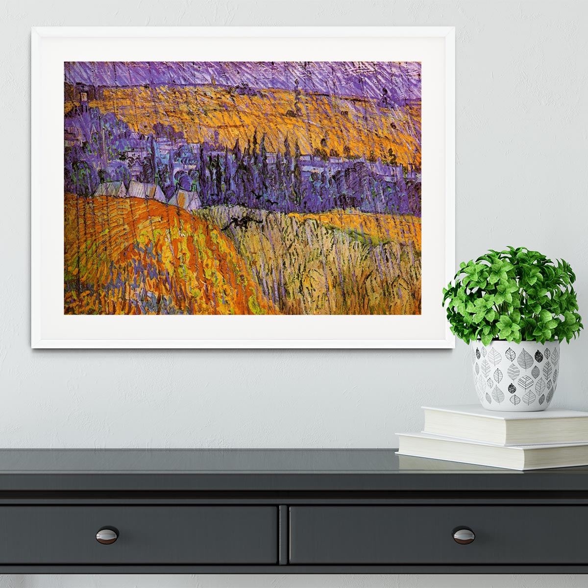Landscape at Auvers in the Rain by Van Gogh Framed Print