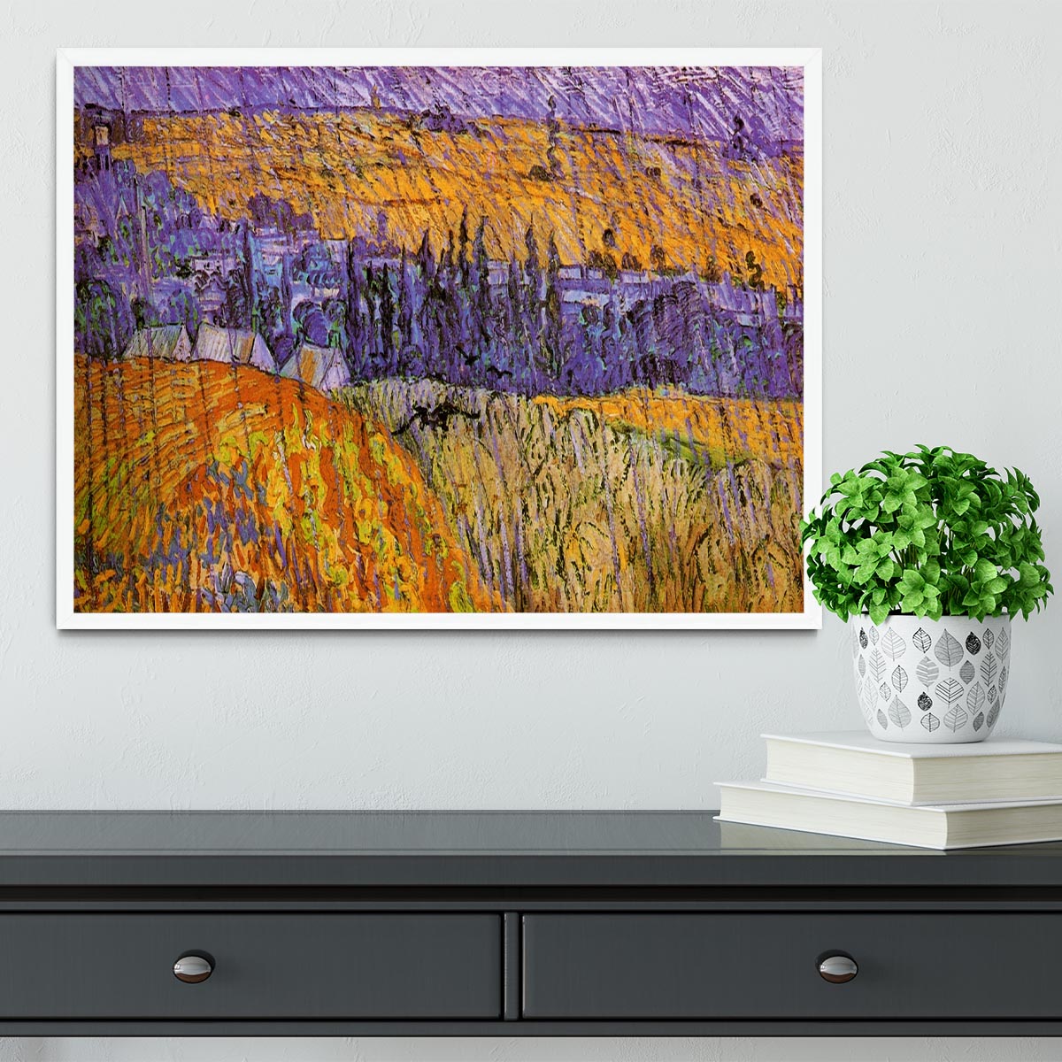 Landscape at Auvers in the Rain by Van Gogh Framed Print