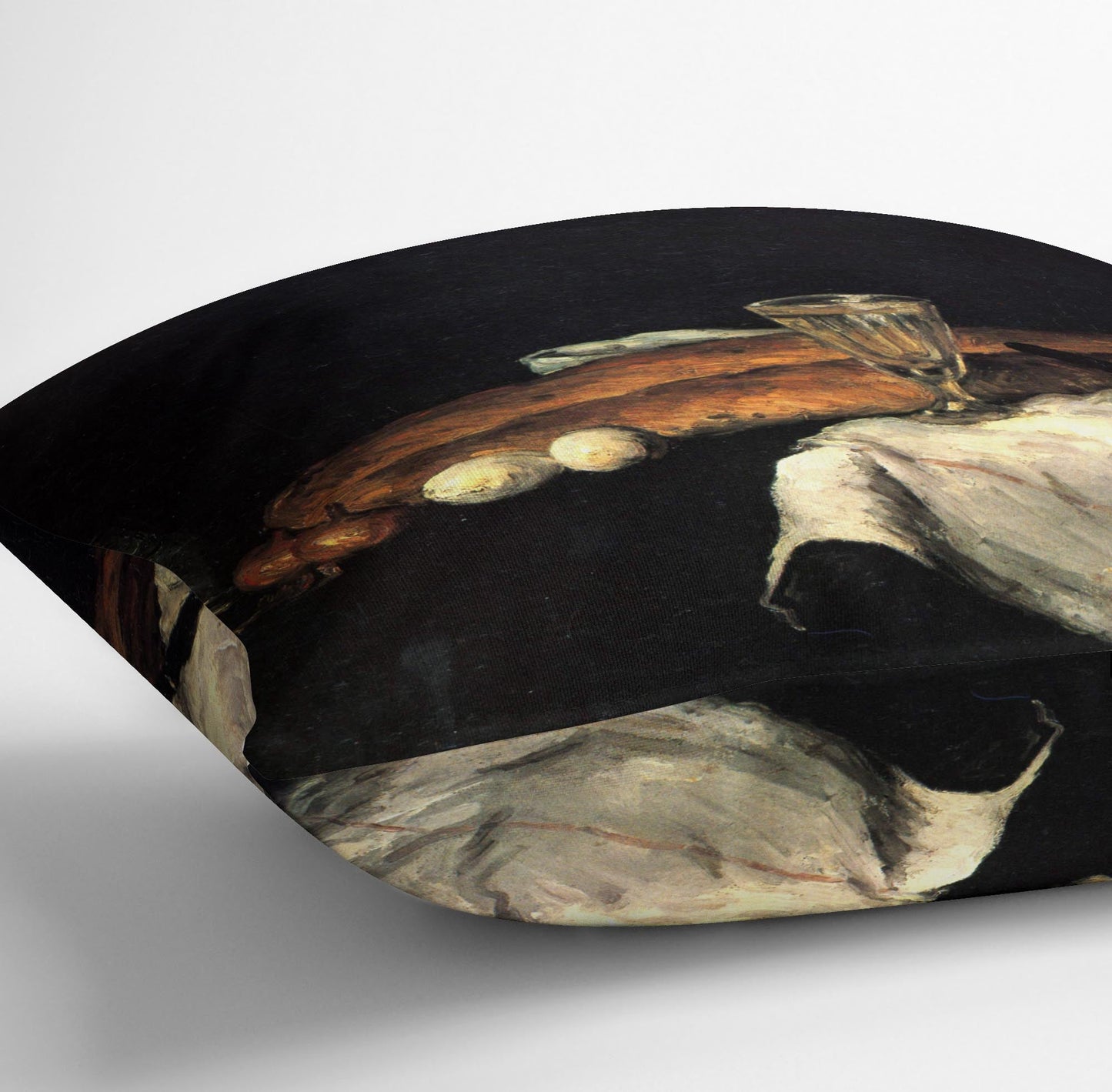 Still life with bread and eggs by Cezanne Cushion