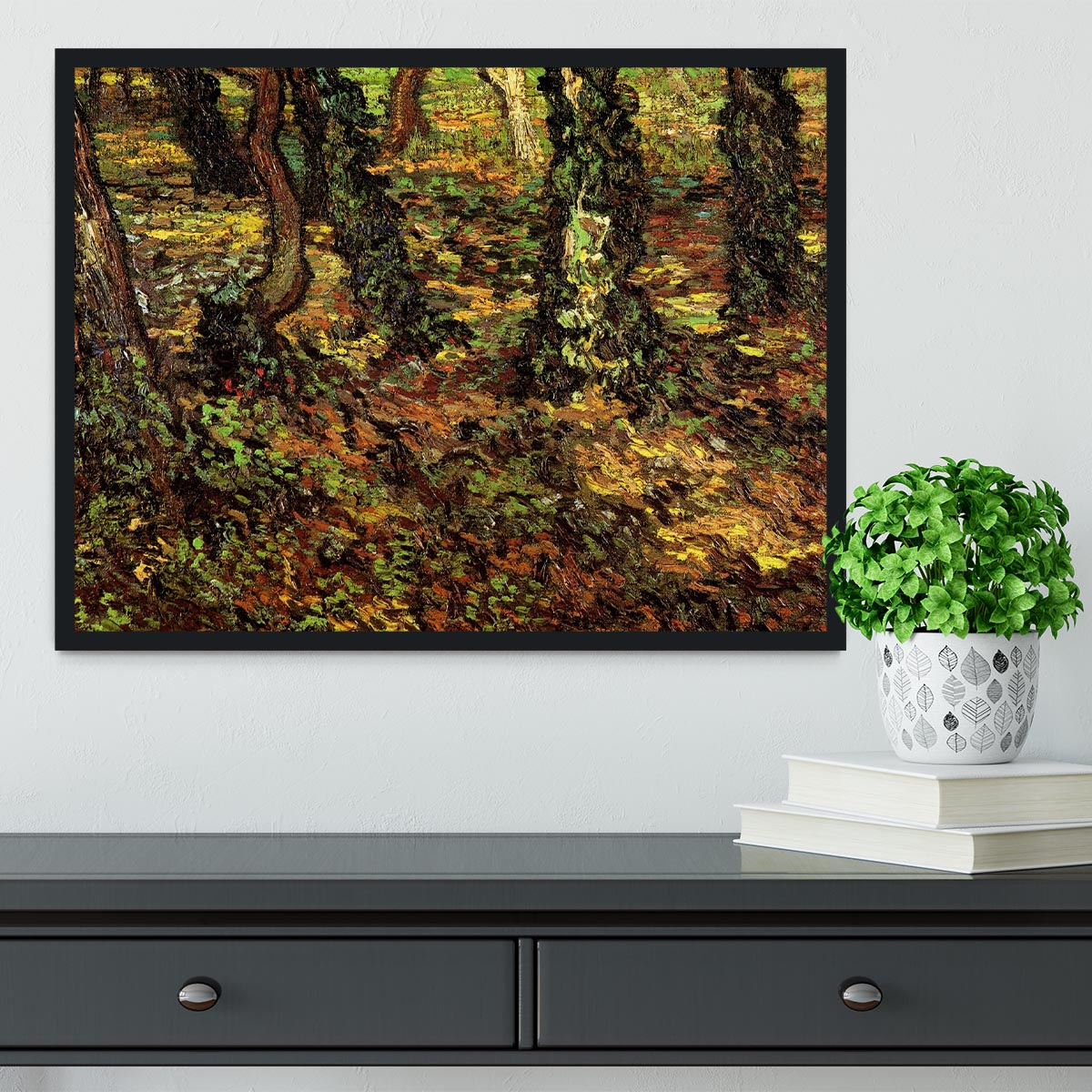 Tree Trunks with Ivy by Van Gogh Framed Print