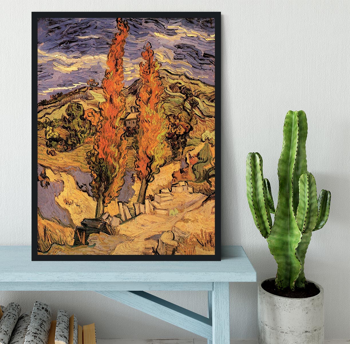 Two Poplars on a Road Through the Hills by Van Gogh Framed Print