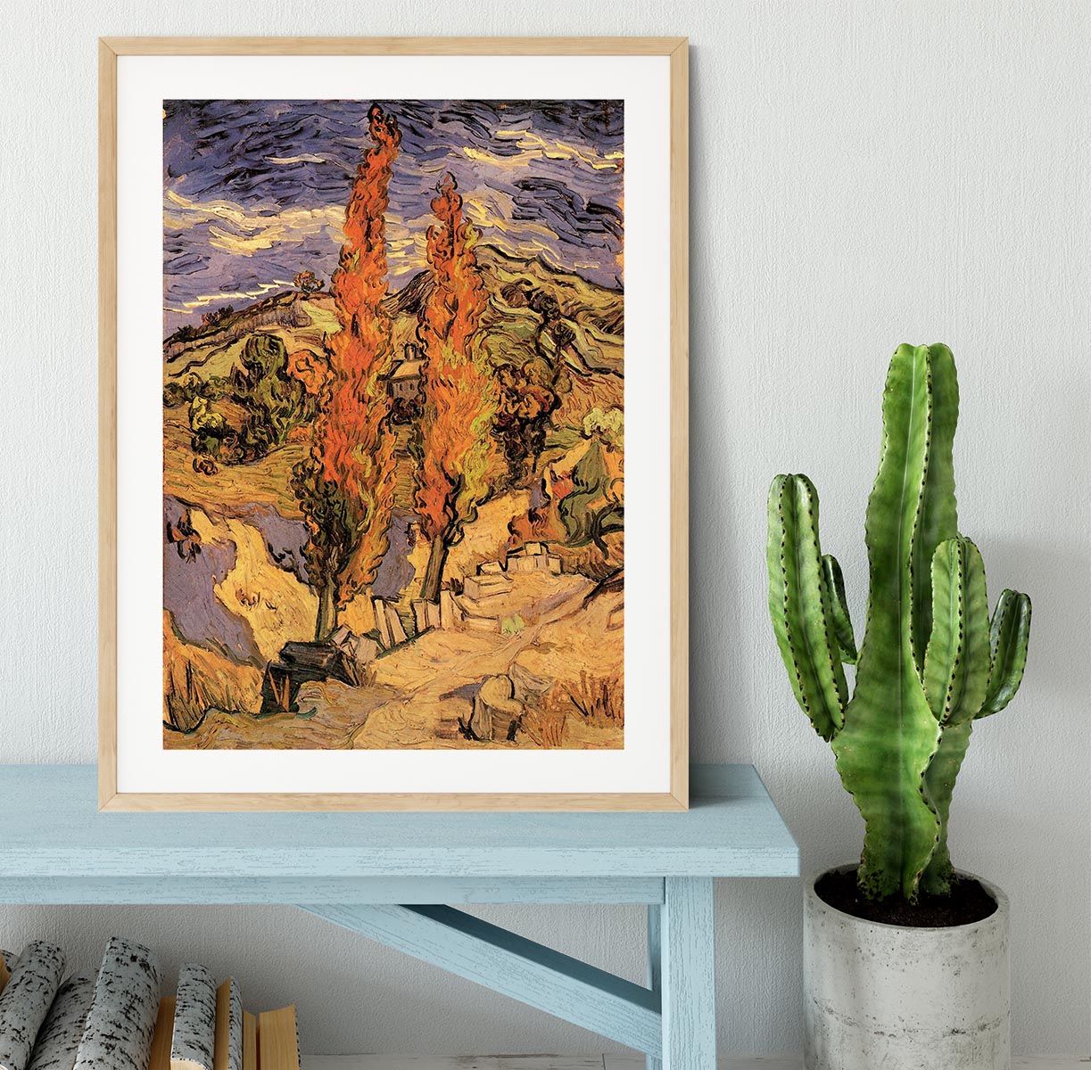 Two Poplars on a Road Through the Hills by Van Gogh Framed Print