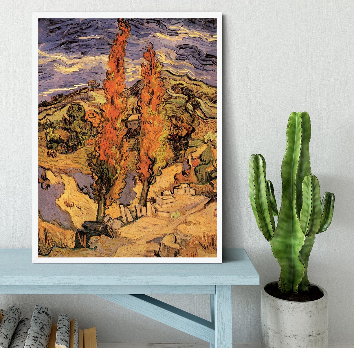 Two Poplars on a Road Through the Hills by Van Gogh Framed Print