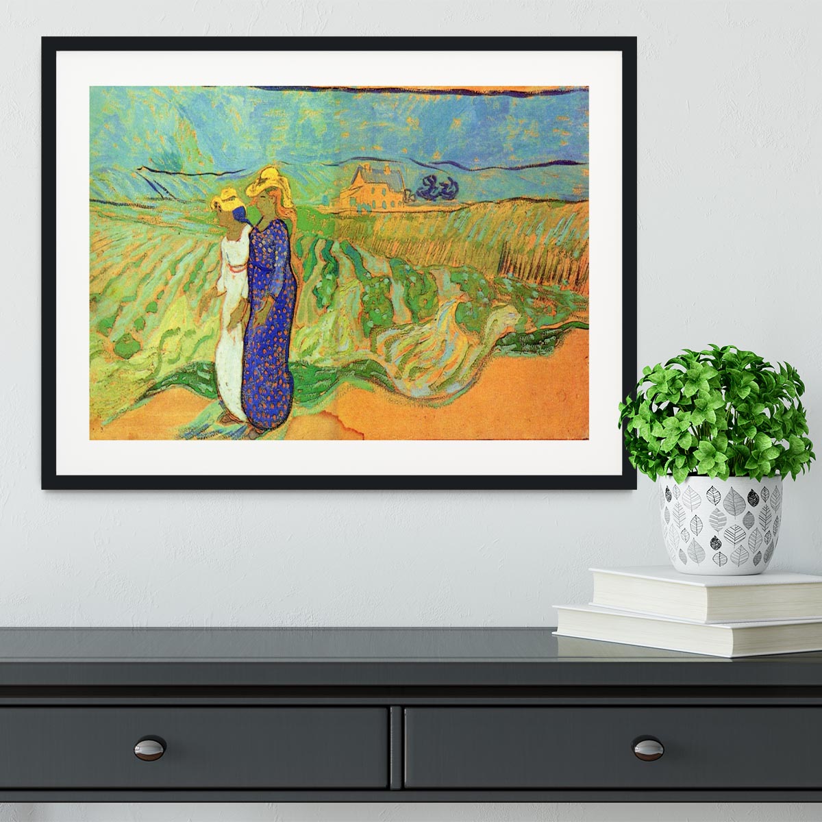 Two Women Crossing the Fields by Van Gogh Framed Print