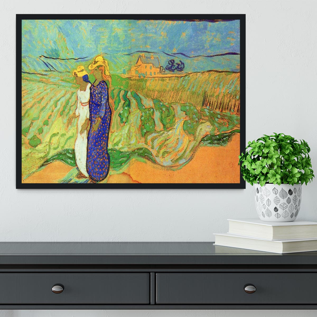 Two Women Crossing the Fields by Van Gogh Framed Print