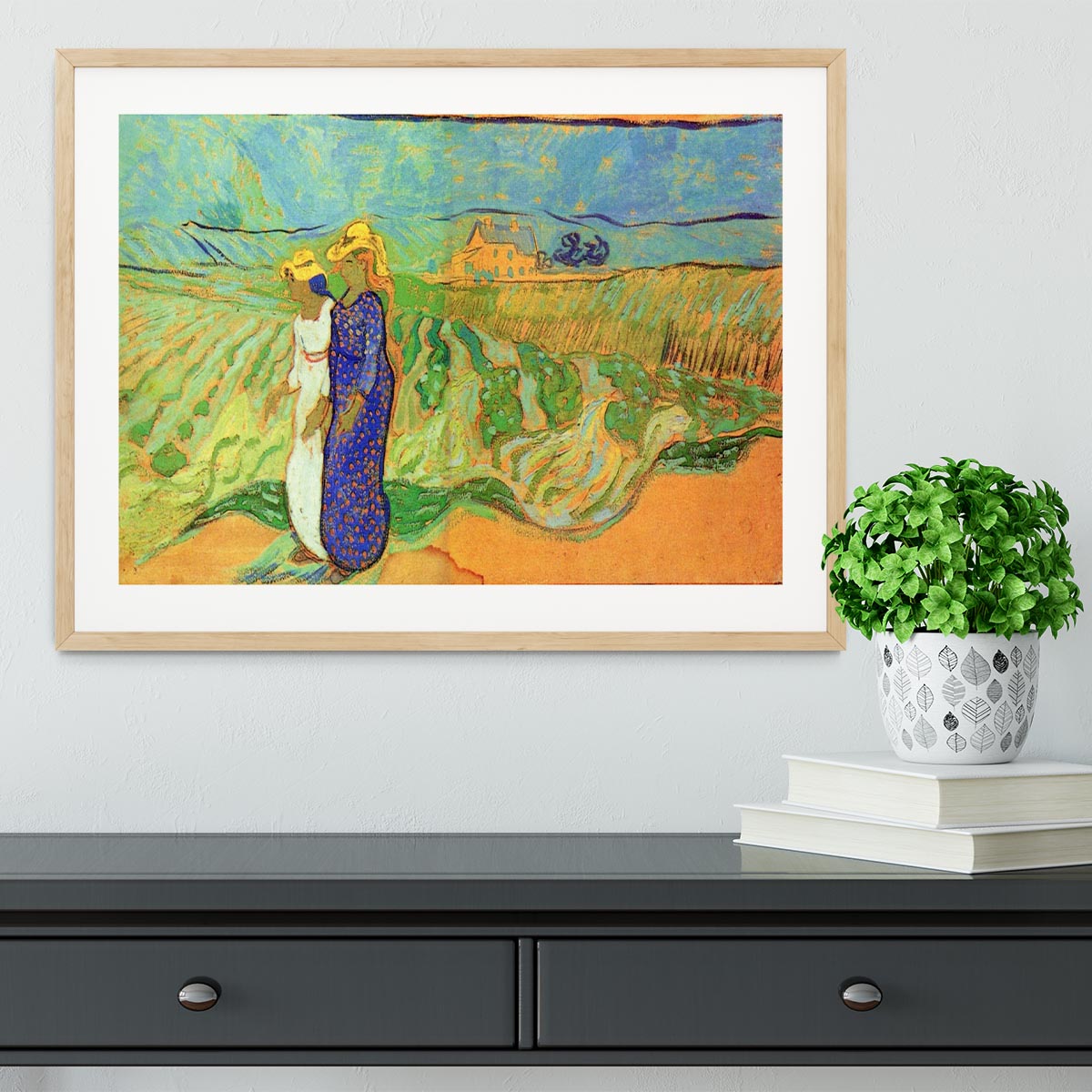 Two Women Crossing the Fields by Van Gogh Framed Print