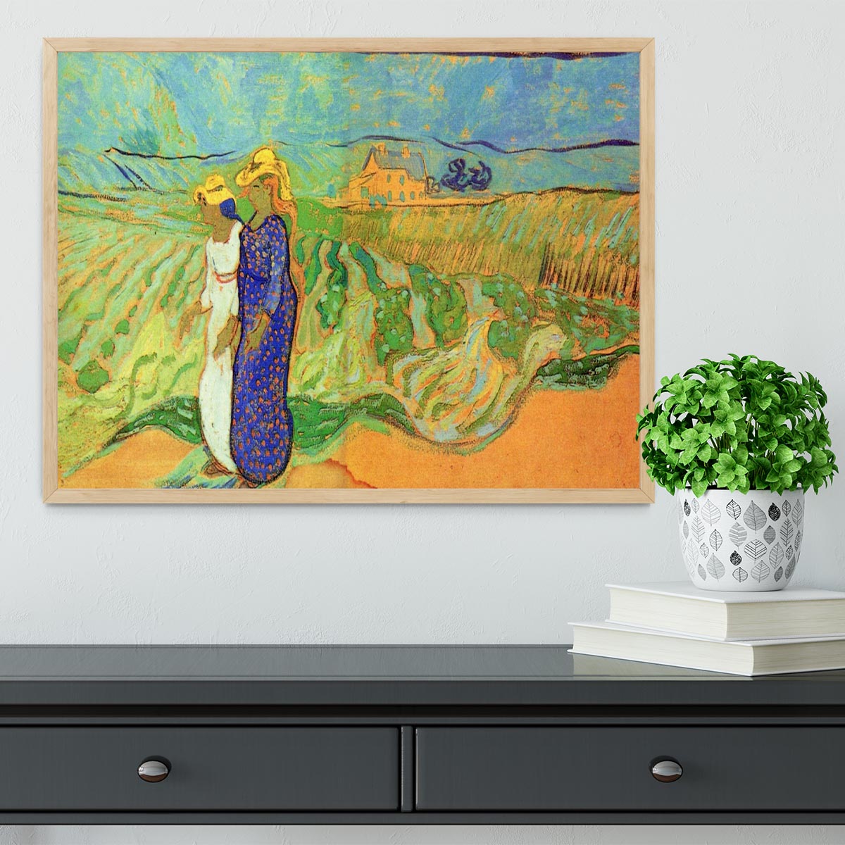Two Women Crossing the Fields by Van Gogh Framed Print