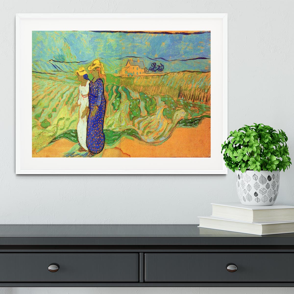 Two Women Crossing the Fields by Van Gogh Framed Print