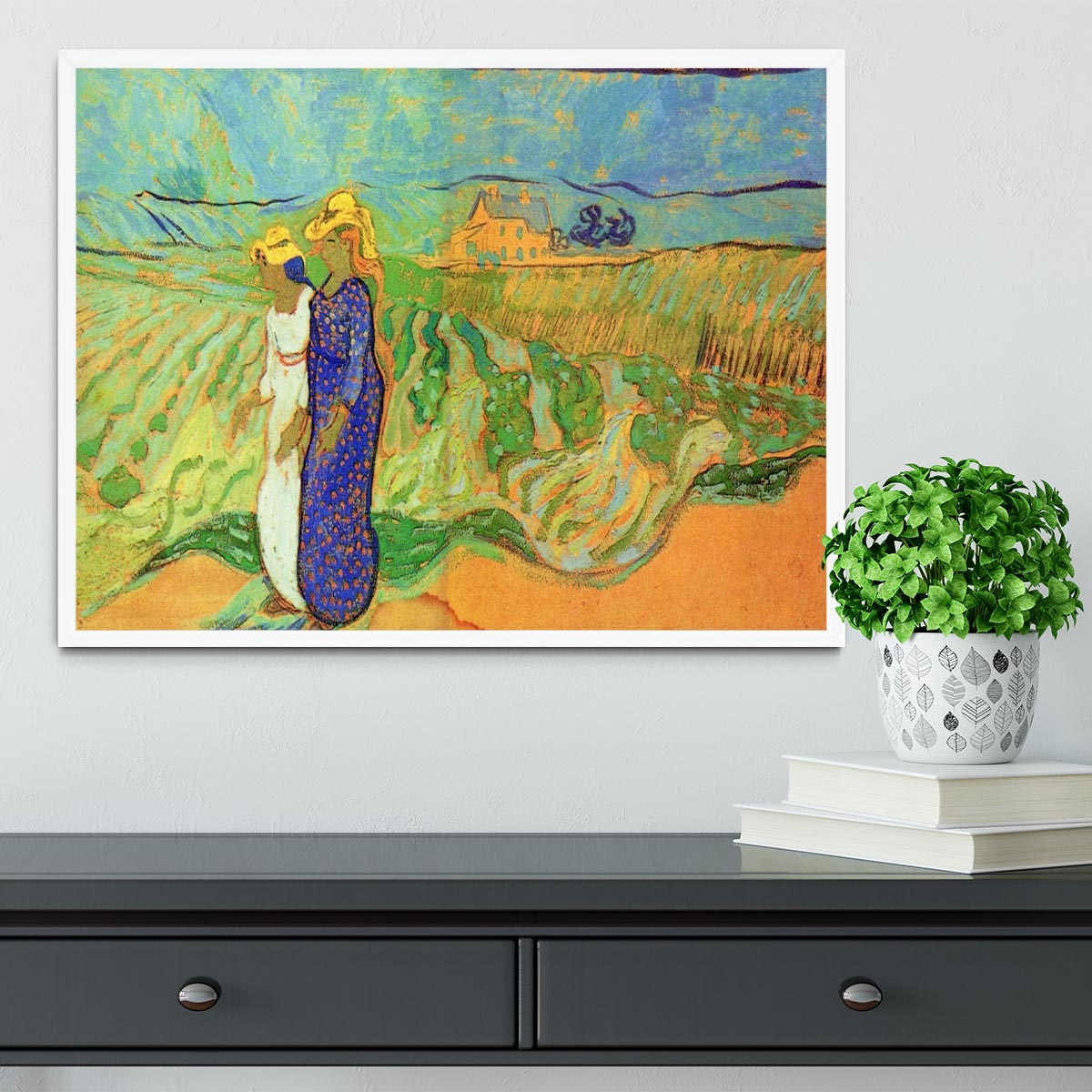 Two Women Crossing the Fields by Van Gogh Framed Print