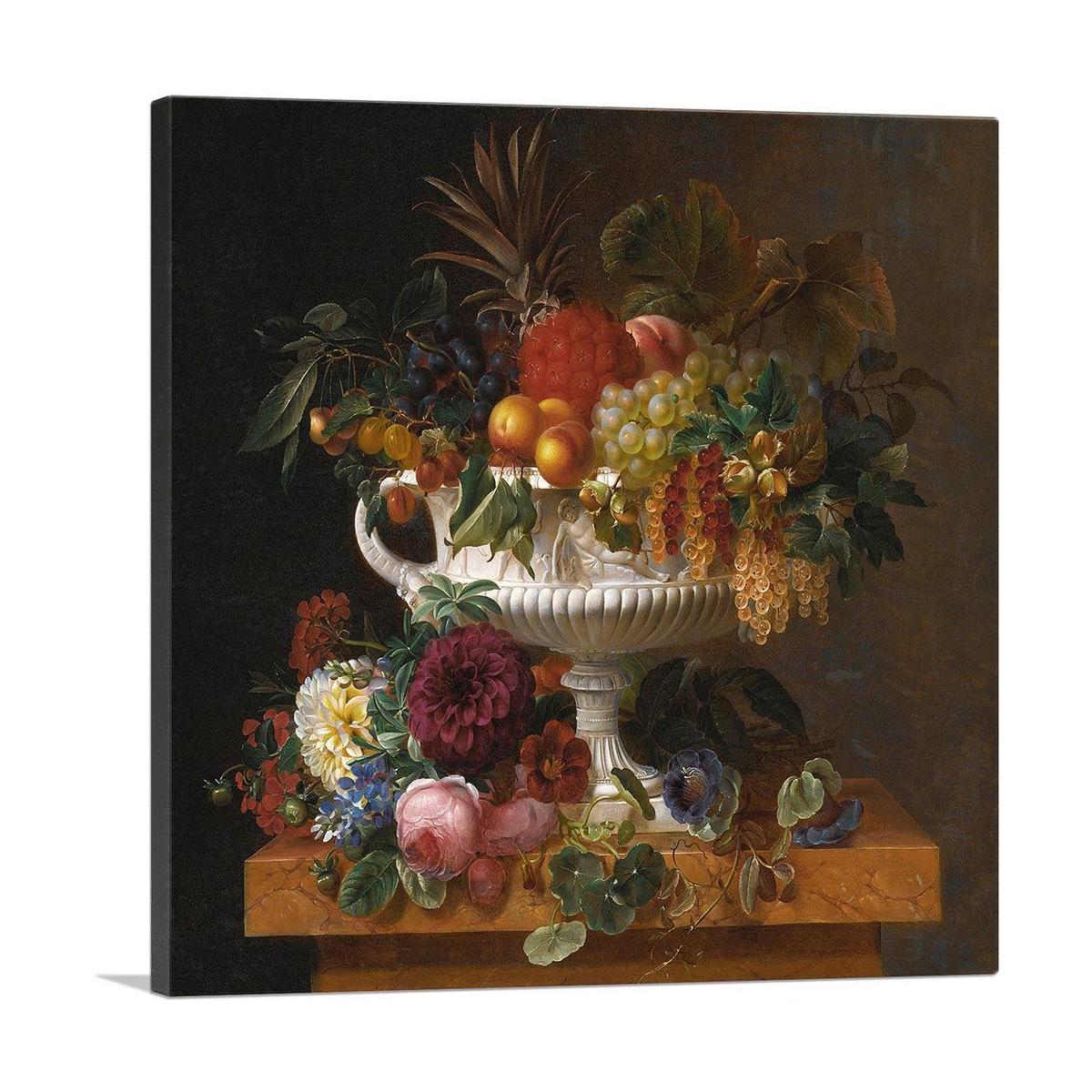 Urn Gooseberries Apricots Currants Cherries Peaches Pineapple Flower 1838