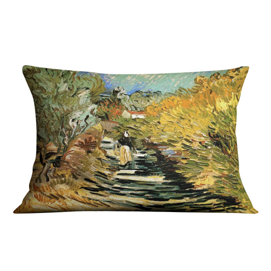 A Road at Saint-Remy with Female Figure by Van Gogh Cushion