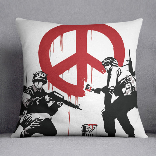 Banksy Soldiers Painting CND Sign Cushion