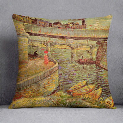 Bridges across the Seine at Asnieres by Van Gogh Cushion