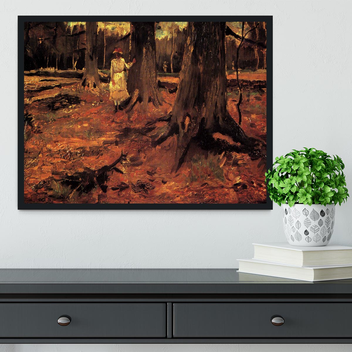 Girl in White in the Woods by Van Gogh Framed Print