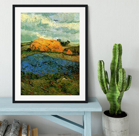 Haystacks under a Rainy Sky by Van Gogh Framed Print