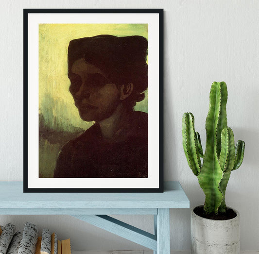 Head of a Young Peasant Woman with Dark Cap by Van Gogh Framed Print