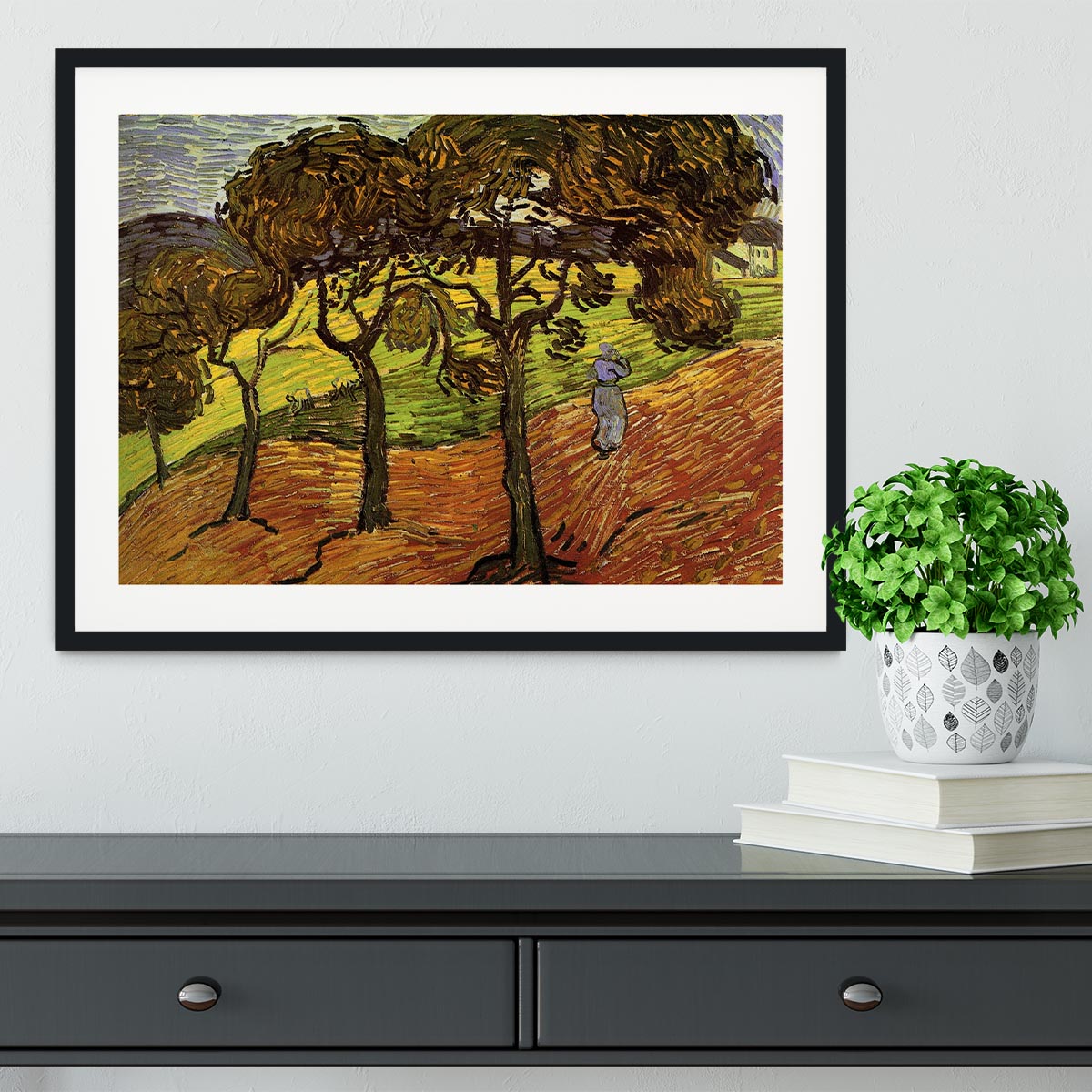 Landscape with Trees and Figures by Van Gogh Framed Print