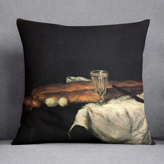 Still life with bread and eggs by Cezanne Cushion