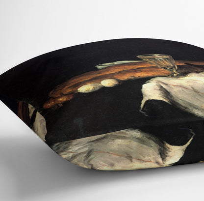 Still life with bread and eggs by Cezanne Cushion