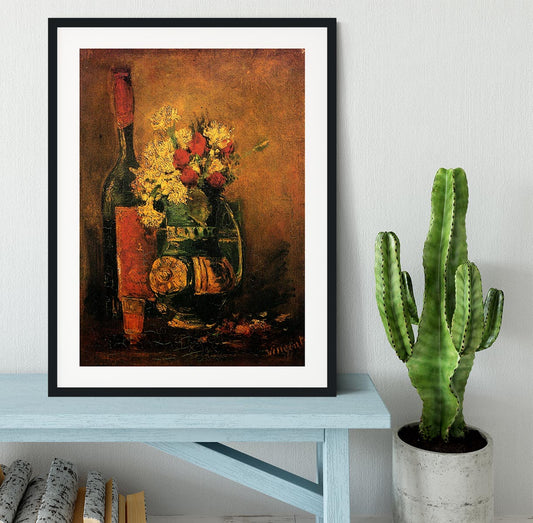 Vase with Carnations and Roses and a Bottle by Van Gogh Framed Print