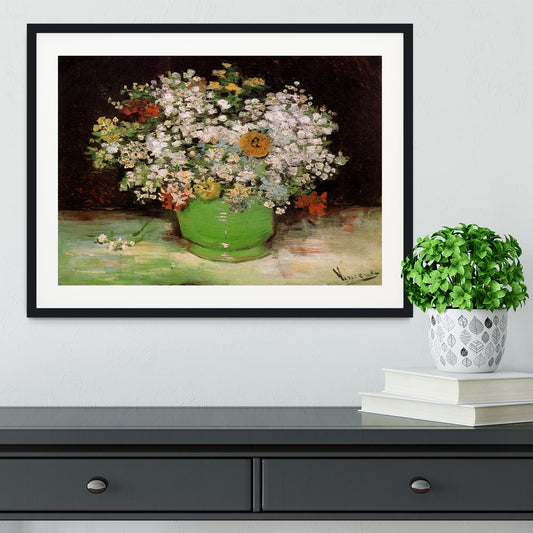 Vase with Zinnias and Other Flowers by Van Gogh Framed Print