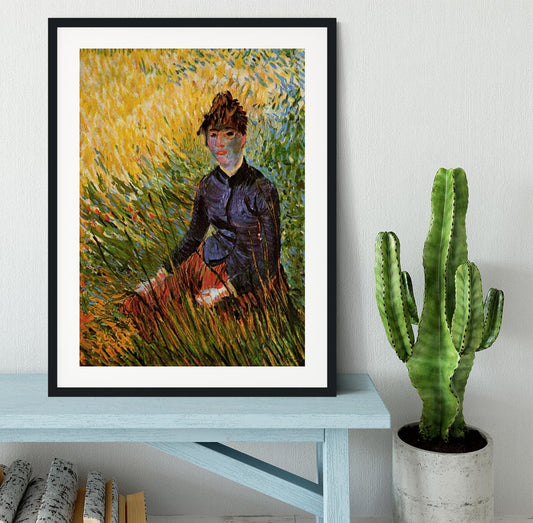 Woman Sitting in the Grass by Van Gogh Framed Print